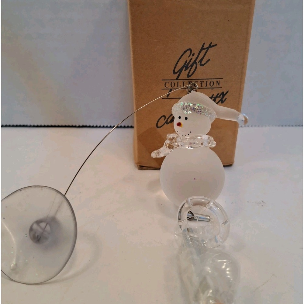 Gift Collection Mini Glass Snowman Windchime Ornament Clear White Christmas